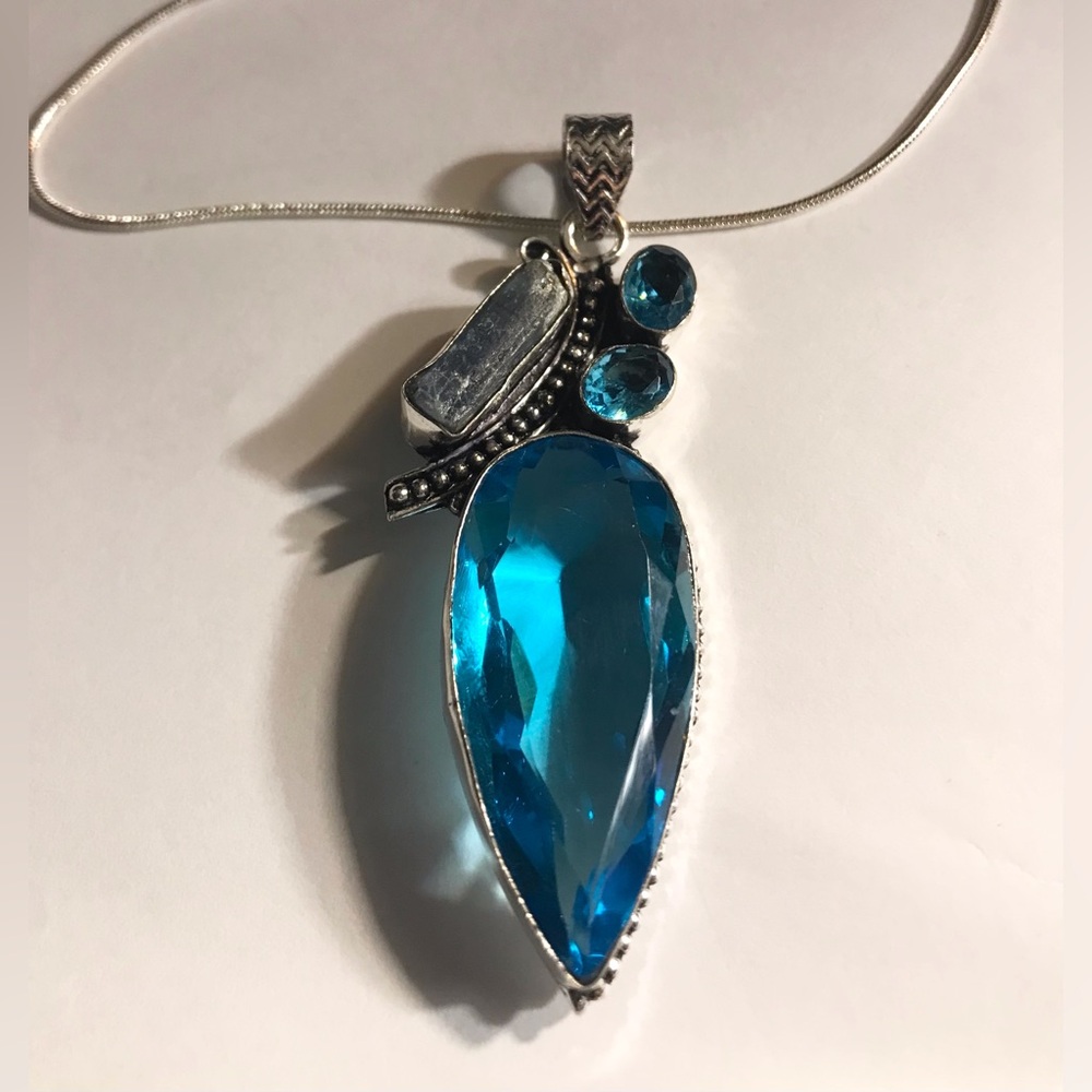 Blue Topaz Kyanite Stamped 925 Sterling Silver Necklace